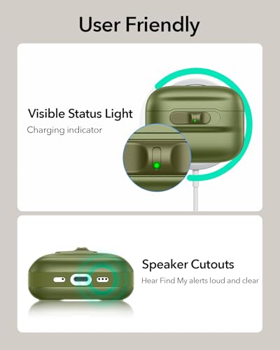 ESR for AirPods Pro 3 Case (2025), Compatible with MagSafe, Green | Compatible with AirPods Pro 3 (USB-C Cable), Magnetic Lid, Full Drop Protection Cover with Lanyard - color: Green, size: AirPods Pro 3 Case