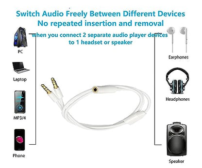 3.5mm Headphone Audio Y Splitter 1Female to2Male TRS Cable19.68in | 3.5mm Splitter Cable Gold-Plated Stereo Jack for PC Smartphone MP4 Earphone Mp3 Speaker 0.5m White