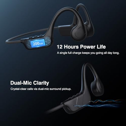 CXK Bone Conduction Headphones IPX8 Waterproof Swimming Headphones for Gym | Bluetooth 6.0 Open Ear Headphones with MP3 Mode, Built-in Memory, 12H Playtime, Underwater Headset Secure Fit for Cycling