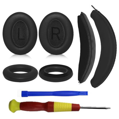 Adhiper Ear Pads Cushions + Headband + Silicone Earpads Cover +Headband Cover Protector Accessories Repair Kit for Bose QuietComfort 35 QC35, QC35 ii Over-Ear Headphones - Black