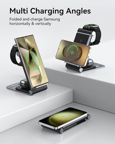 Wireless Charger for Samsung 3 in 1 Wireless Charging Station S/Z/Note | Foldable Stand for Galaxy S26 S25 Ultra Plus FE S24 S23 S22 S21 S20 Z Flip/Fold Note, Galaxy Watch 9/8/7/6/5/4/3, Galaxy Buds - color: Elegant Black