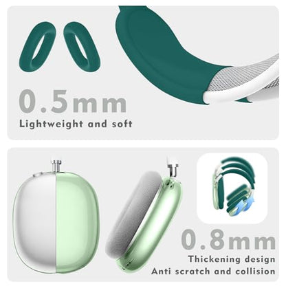 Case Cover for AirPods Max Headphones,Anti-Scratch Ear Pad Case Cover/Ear Cups Cover/Headband Cover/Top Pad Protector,for AirPods Max. Clear Soft TPU and Silicone,Skin Scratch Proof. - color: Dark green
