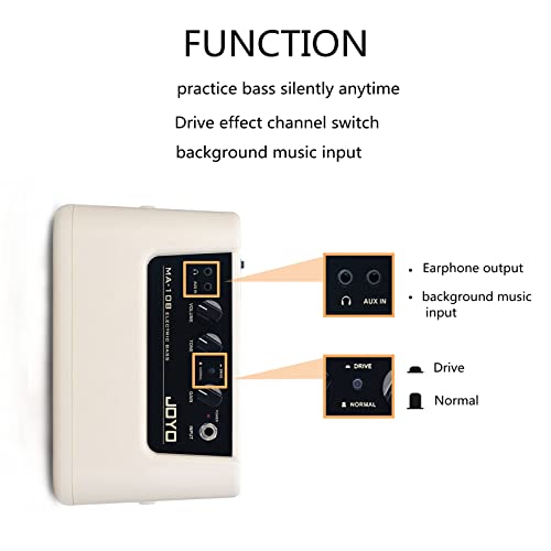 SUNYIN Bass AMP Combo Portable 10W Bass Amplifier with 10ft Guitar Cable MA-10B Dual Channel Mini Bass Amplifier Practice Bass Indoor
