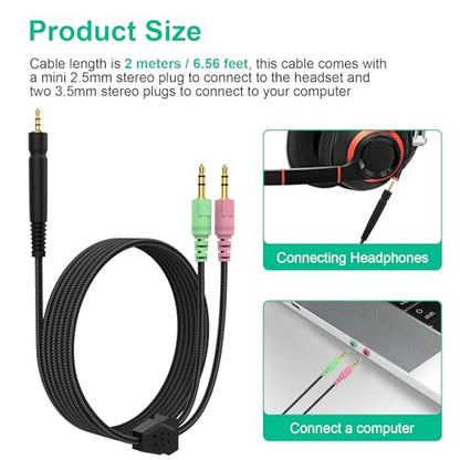 GSP 600 Replacement Cable Compatible with Sennheiser Game Zero, Game One, PC 373D, GSP 350, GSP 500, GSP 600, GSP 670, G4ME One Gaming Headset, 6.56ft