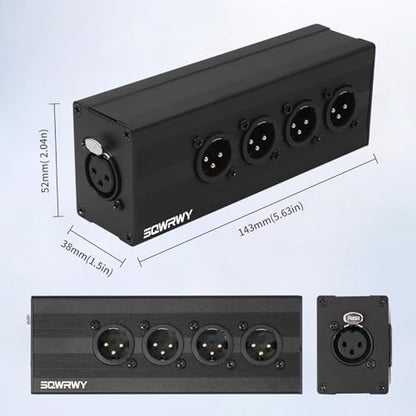 XLR 1 Female to 4 Male Passive Splitter | 4-Channel Galvanic Distribution for Zero-Latency Audio & DMX Adapter 4Way 1Pack