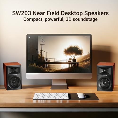 Sanyun SW203 3" 2.0 Computer Speakers, Expanded Stereo Field, Triple-DSP | Built-in 24bit DAC, USB-C/Bluetooth 5.4/AUX, 60W Carbon Fiber Woofer & Silk Dome Tweeter, for Desktop PC Gaming (Pair, Red) - color: Red