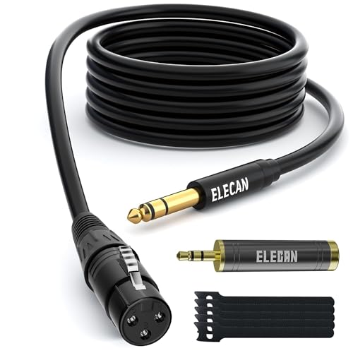 6.35mm (1/4 Inch) TRS Male to XLR Female Cable 15 Ft, Balanced Professional Shielded Stereo Microphone Cable Cord, Gold Plated for Mixer AMP Speaker Amplifier with 6.35 to 3.5mm Adapter+Ties - size: 15FT, style: 6.35mm to XLR Female