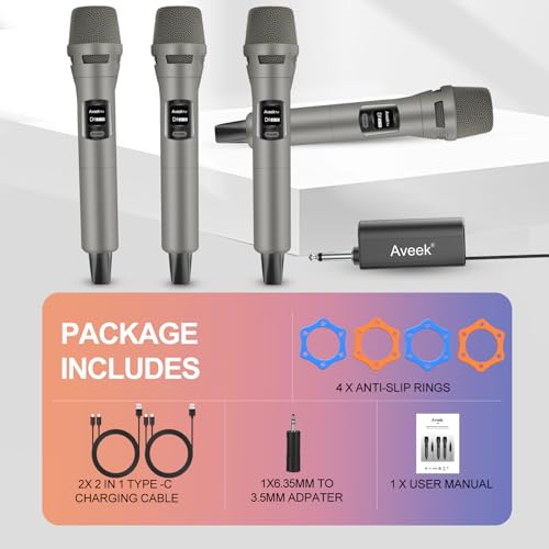 Aveek 4-Pack Wireless Microphone Set,100 ft Range,10Hs Battery for Karaoke - color: Brown
