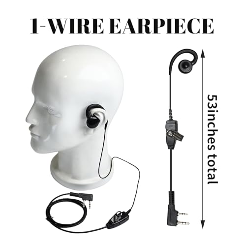 Swivel Earpiece Over Ear Headset with Microphone K1 Uv-5r Ptt C Shape Ear Piece 2 Prong Dual Pin Walkie Talkie Headphone for Kenwood Retevis Baofeng nx1300 rt22 bf 888s gmrs uv-17 rt68 2-Way Radio