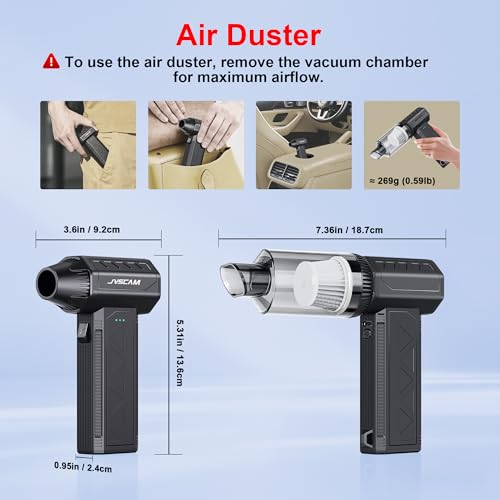 Compressed Air Duster&Vacuum Cleaner, 3-in-1 150000RPM Cordless Air Blower | Car Vacuum Cleaner with Brushless Motor Rechargeable 3-Speed,multiple nozzles for Computer Keyboard Home, Storage Bag Sealing