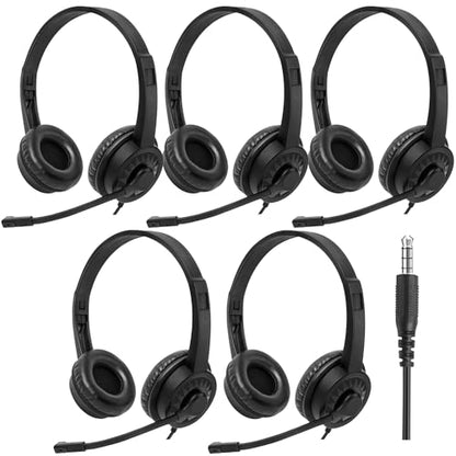 Headsets with Microphone 5 Pack Bulk- Noise Canceling Computer Headphones for School, Office, Meetings, Chat, 3.5mm Wired PC Headphones with Rotating Mic Works for Laptop - size: 5 Pack