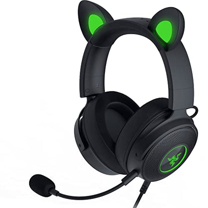 Razer Kraken Kitty V2 Pro Wired RGB Headset: Interchangeable Ears (Kitty, Bear, Bunny) - Stream Reactive Lighting - Detachable HyperClear Cardioid Mic - 50mm Drivers - 7.1 Surround Sound - Black - color: Classic Black