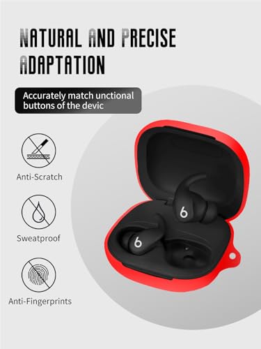 Case for Beats Powerbeats Fit Earbuds 2025 (Red) | Soft Silicone Protective Cover with Carabiner and Lanyard, Shockproof - color: Red