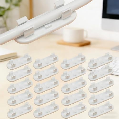 20Pcs Adjustable Adhesive Cable Clips, Desk Wall Cord Organizer Holders | 20Pcs adjustable adhesive clips route charger, USB, power, network, headphone, TV, or computer cords across desks and walls. - color: 20pcs- White Cable Clips-Sticky