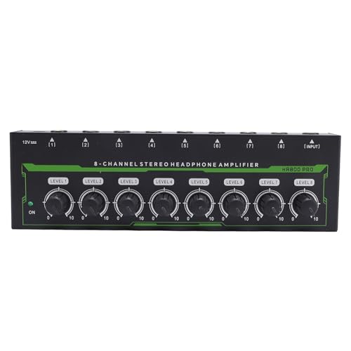 8 Channel Headphone Amplifier, 8 Outputs 1 Input Stereo Earphone Amp with Independent Volume Control for Studio and Stage (US Plug)