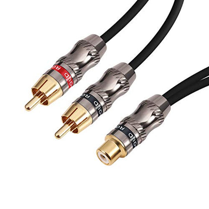 RCA/Phono Splitter Cable RCA Female to Dual Male Gold Plated Adapter, Stereo Audio Y-Cable Heavy Duty (1 Female to 2 Male) 10" (25 cm) - color: F-2M_