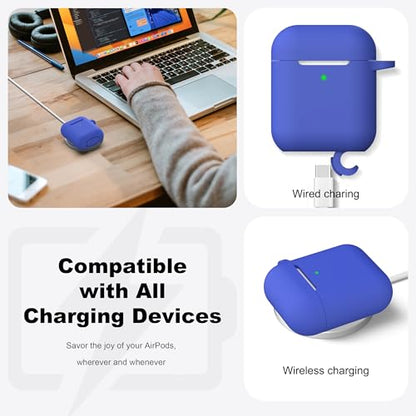for AirPods 2nd/1st Case Silicone Cover, Blue | Compatible with Apple AirPods 2nd/1st (2019/2016) Generation with Keychain & Cleaner Kit, Wireless Charging Compatible - color: E1-Blue