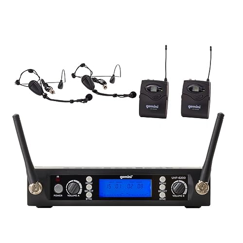 Gemini UHF Dual Headset & Lavalier Wireless Mic System (UHF-6200HL) | Dual UHF headset & lavalier mics, 512-537.5 MHz - auto SYNC pairing - 2 XLR outs + 1/4" summed mix out - LCD, 1U rack mount - style: Dual Lapel Mic