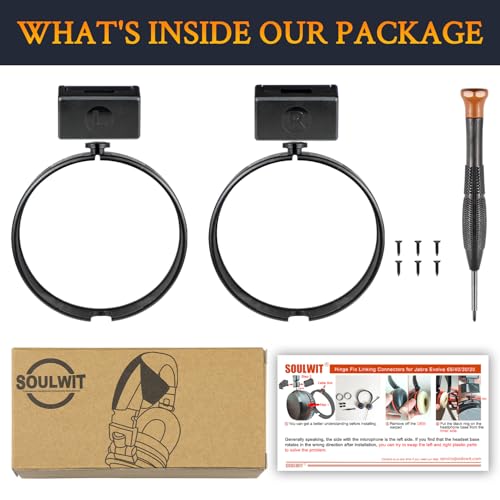 SOULWIT Headphones Broken Hinge Swivel Fix Linking Connectors Repair Kit for Jabra Evolve 65/40/30/20 Headsets (Wired Only), Replacement Joints for Headband Side Cover Slider Accessories - Black