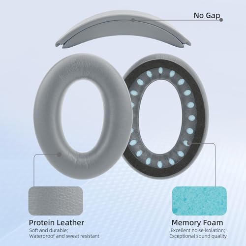 Headband and Earpads Compatible with Bose QuietComfort QC35 QC45 Headphones Waterproof and Sweat-Resistant (Light Gray) - color: Light Gray