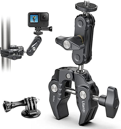 ULANZI Super Clamp Camera Clamp Mount Monitor 360° Ballhead Magic Arm Double Ball Head Adapter with 1/4"-20 & 3/8"-16 Thread for Canon Nikon DSLR Camera/Gopro/LED Lights/Ronin-M/Ronin MX/Freefly MOVI | Ball Head Adapter with 1/4"-20 & 3/8"-16 Thread for C