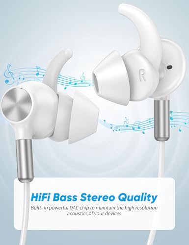 TOPAUX 3.5mm Jack Earphone 5FT Wired Earbuds Anti-Loose Wingtip - color: White