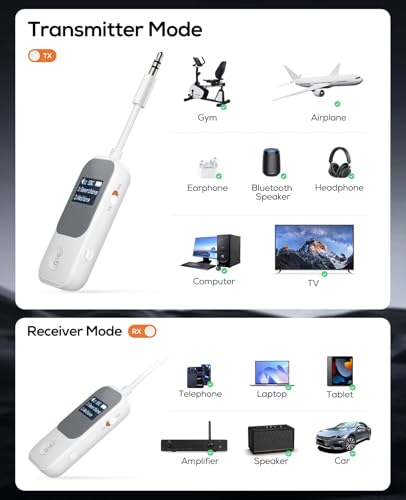Nulaxy Airplane Bluetooth Adapter 2-in-1 Transmitter Receiver with Screen - color: Ivory White