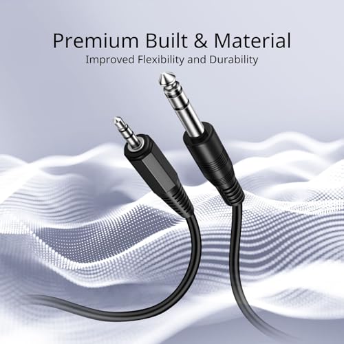 TNP 3.5mm to 6.35mm Bidirectional Stereo Audio Cable, Male to Male, 6FT | Quarter Inch to Headphone Jack Cord Connects Compatible Aux Devices, Amps, Speakers, Guitars, Keyboards, and Mixers - size: 6 Feet