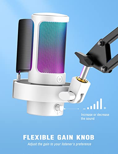 FIFINE AMPLIGAME Gaming USB PC Computer Microphone with Headphone Jack, Controllable RGB, Pop Filter, for Live Streaming, Meeting, Podcasting, Video (A8W+U1)