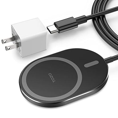 TOZO Upgraded W10 Magnets Wireless Charger, USB C Charging Station Aviation Aluminum Computer Numerical Control Fast Charging Pad Compatible for iPhone 17/16/15/15 Plus/15 Pro/15 Pro Max/14, Black