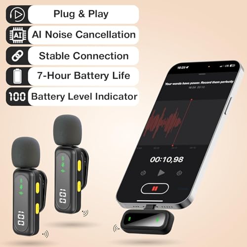 Wireless Lavalier Microphone for iPhone, Android, DSLR – Dual Clip-on Mics with Magnetic Clip, Plug & Play, Noise Reduction - style: Dual Wireless