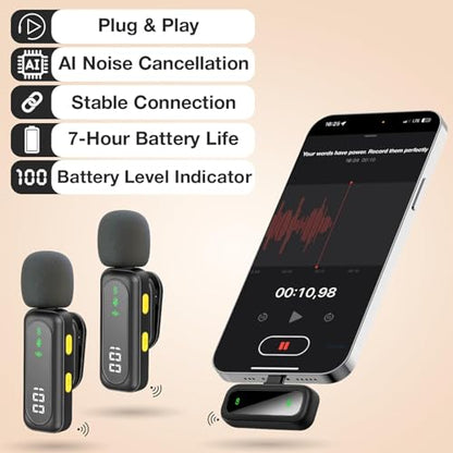 Wireless Lavalier Microphone for iPhone, Android, DSLR – Dual Clip-on Mics with Magnetic Clip, Plug & Play, Noise Reduction - style: Dual Wireless