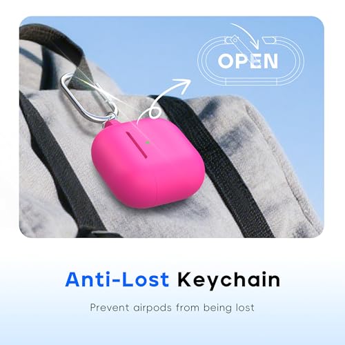 RFUNGUANGO for AirPods 4 Case, Rose Red | Cleaner Kit, Carabiner, Soft Silicone Protective Cover, Wireless Charging Compatible - color: B-Rose Red, size: AirPods 4 Case