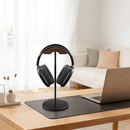 Headphone Stand, Walnut Wood & Aluminum Headset Stand, Nature Walnut Gaming Headset Holder with Solid Heavy Base for All Headphone Sizes (Black) - color: Black