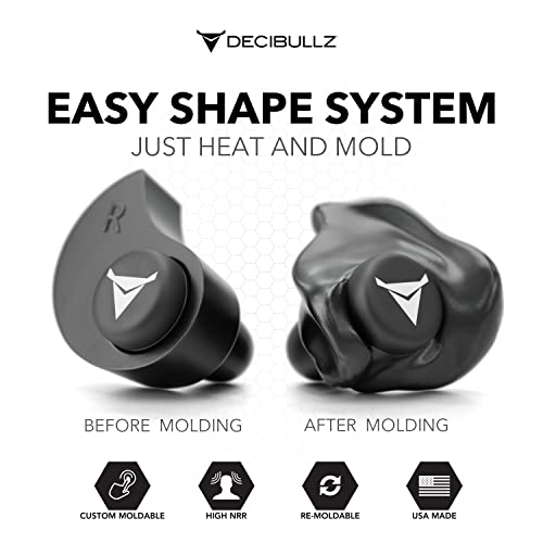 Decibullz - NRR 31 Custom Molded Earplugs, Perfect Fit Ear Protection for Safety, Travel, Work and Shooting (Black) - color: Black