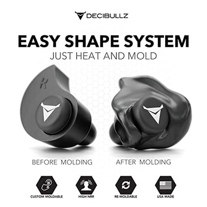 Decibullz - NRR 31 Custom Molded Earplugs, Perfect Fit Ear Protection for Safety, Travel, Work and Shooting (Black) - color: Black