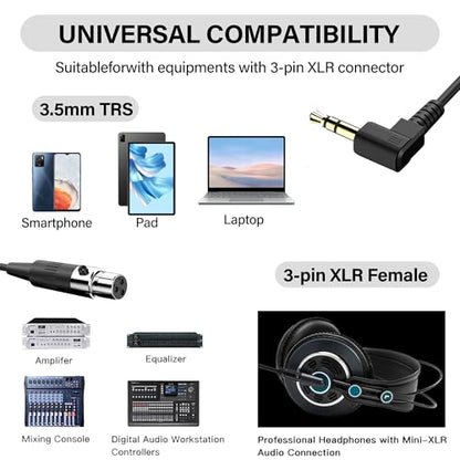 Mini XLR to 3.5mm Stereo Audio Cable Right Angle 1/8" TRS Plug to 3-pin Mini XLR Female Microphone Cable Coiled Mini XLR to 3.5mm Cable for DSLR Cameras,Microphones 1.64Ft (3-pin Mini XLR) - style: 3-pin Mini XLR