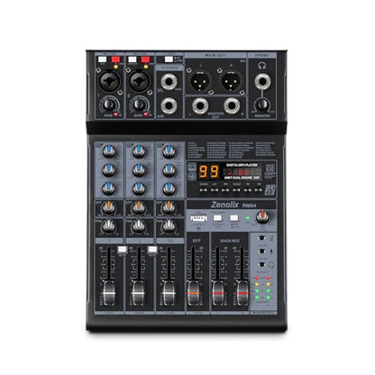 RM04 4Channel Audio Mixer Sound Board, Bluetooth Mixer USB Audio Interface, DJ Mixer with 2 XLR Combo Inputs, 24 Bit 192kHz Recording, Mixing Console for Podcast Live Streaming Home Studio - size: RM04 4-Channel Audio Mixer