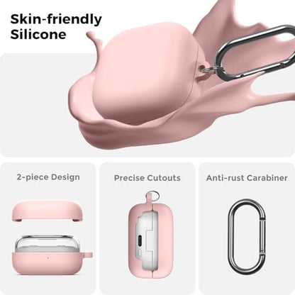 AhaStyle Silicone Case for Samsung Galaxy Buds4 and Galaxy Buds4 Pro (2026) | Skin-Friendly Soft Touch, Full Protection,Shockproof, with Carabiner, Wireless Charging, Headphone Accessories, for Men Women - color: Galaxy Buds4/Buds4 Pro, Pink