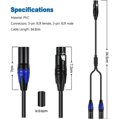 LanSenSu XLR Female to 2 XLR Male Patch Y Cable, Balanced Microphone Splitter Cord, Audio Adaptor, 11.8 Inches (2Pack) - size: 0.983ft-2pack