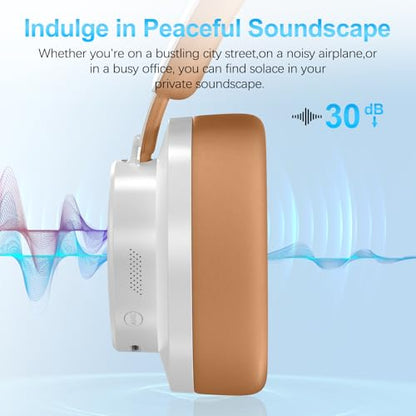 Over Ear Headphones Wireless Bluetooth, Noise Cancelling Headphones Bluetooth with Microphone, Cancelling Wireless Headphones Over Ear, 65h Playtime, Clear Calls, Comfort Fit For Travel (Grey Brown) - color: Grey Brown