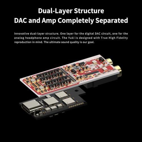 aune Yuki Portable DAC with Headphone Amp,Completely Separate DAC and AMP Ceramic Substrate Structure,32bit/768k DSD256 USB C Dongle with 3.5mm 4.4mm Output High-Res Lossless for Smartphone PC Laptops