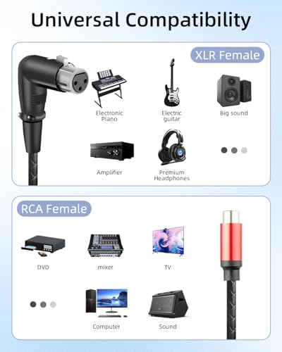 90 Degree XLR 3-Pin Female to RCA Female Stereo Audio Cable,3-Pin Right Angle XLR to RCA Plug Adapter Converter Cord,Balance to Unbalanced,Mixer,Power Amplifier,Audio Player(1.8M) - style: 90 Degree XLR 3-Pin Female to RCA Female(1.8M)