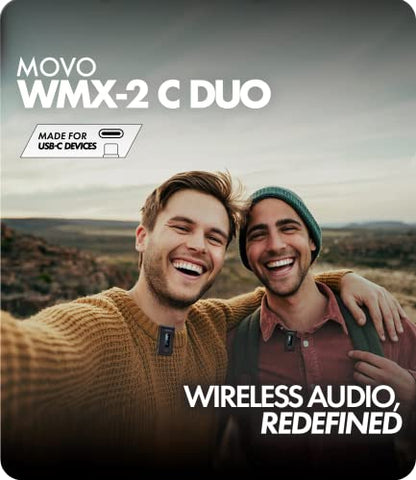 Movo WMX-2-C Duo Wireless Microphone System for USB-C – Dual Clip-On Lavalier Mics for iPhone 15, Android, iPad Pro, MacBook – 2 Wireless Transmitters, Charging Case, 7HR Battery, 328ft Range - style: 2 Transmitters