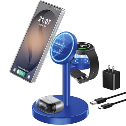 Magnetic Wireless Charger for Samsung, 3 in 1 Super Fast Charging Station Compatible with MagSafe, Phone Charger Stand for Samsung Galaxy S26 Ultra S25 Z Fold/Flip 8, Watch Ultra 8 7 6, Buds 4/3 Pro - color: NavyBlue