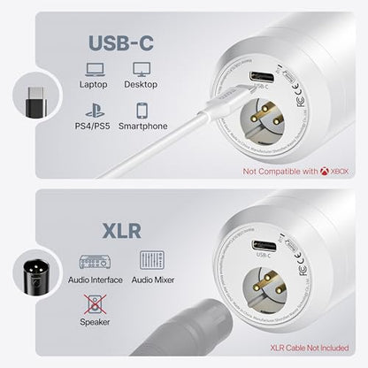 MAONO USB XLR Condenser Microphone with Headphones: PC Computer Podcast Cardioid Metal Mic Kit for Recording, Studio, Singing, YouTube (A04 Gen2 White+MH601)