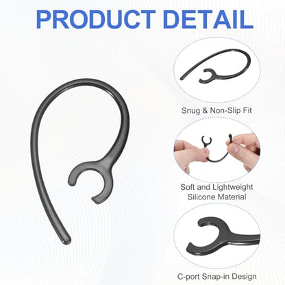 6 Pcs Replacement Ear Hooks 9mm/0.35", Black Soft PC | Universal Small Ear Loop Clips Anti-Slip Earbuds Replacement for Single-Ear Bluetooth Headset - color: Black, size: 9mm/0.35"