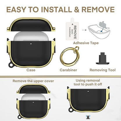 for AirPods 5/4 Case (2026/2024) with Double Safety Lock, Black Gold - color: Black + Gold, size: AirPods 5/4 Case (2026/2024)
