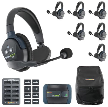 EARTEC HUB7S Ultralite-HD 7 Person Full Duplex Wireless Intercom Headset Communication System, Single Ear Headsets, Up to 1000ft Range, U.S. Company - color: Single Ear, size: 7 Users