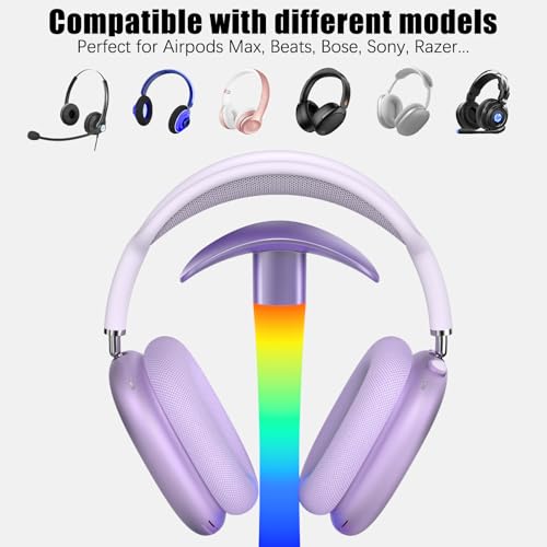 Headphone Stand with Wireless Charger,Gaming Headset stand with RGB Light,For Airpod Max Stand Compatible with Airpod Pro/3/2,For iPhone 17/16/15/14/13/12/11,Gifts for Gamers & Music Lover (Purple) - color: Purple